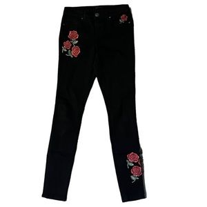 Black Jeans W/ Embroidered Flowers